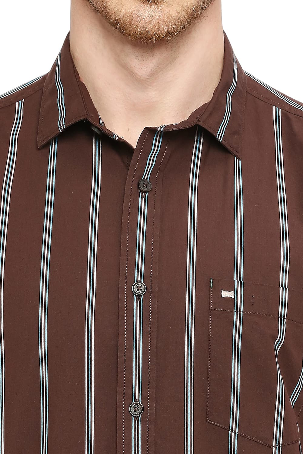 BASICS SLIM FIT COTTON STRIPE HALFSLEEVES SHIRT