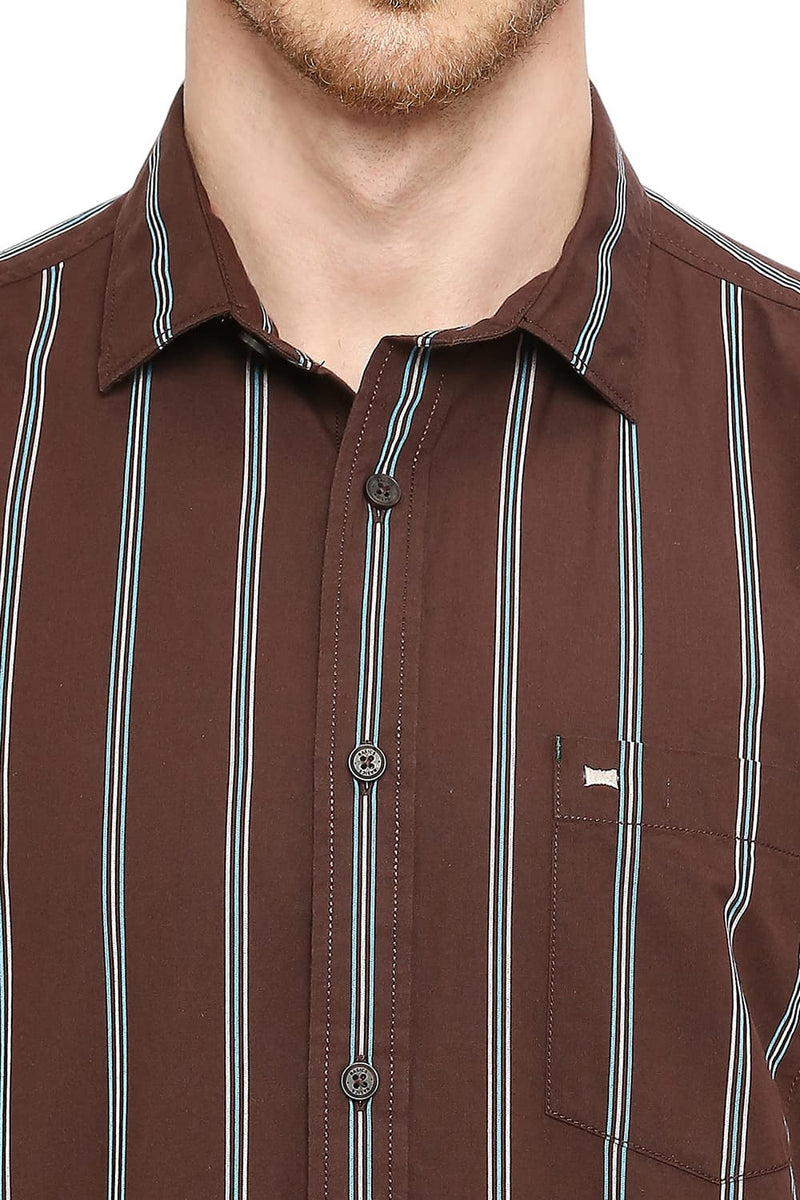 BASICS SLIM FIT COTTON STRIPE HALFSLEEVES SHIRT