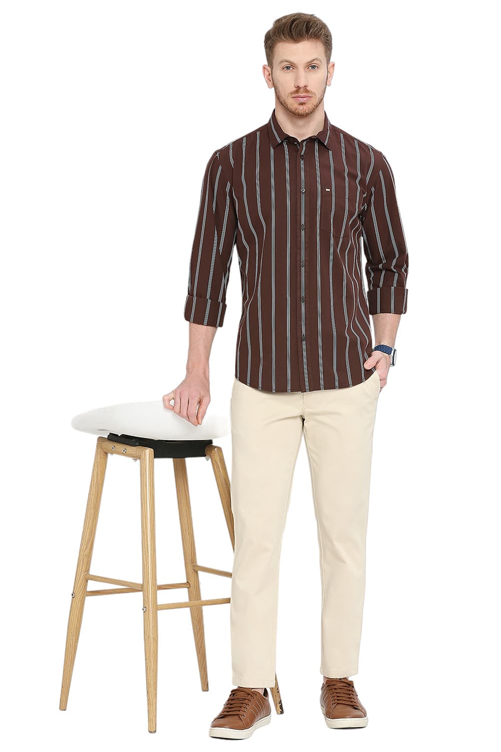 BASICS SLIM FIT COTTON STRIPE SHIRT