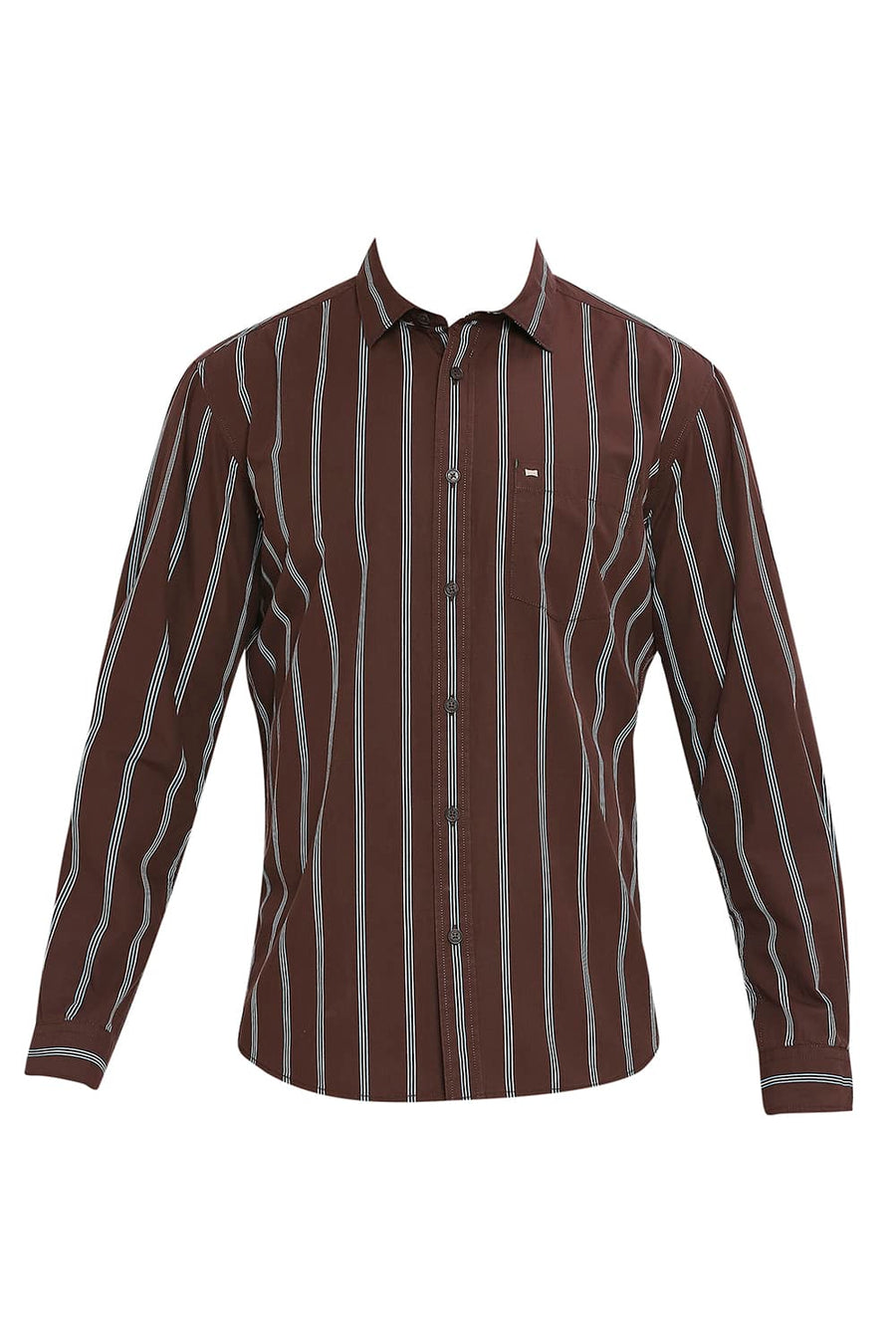 BASICS SLIM FIT ROASTED COFFEE COTTON STRIPE SHIRT