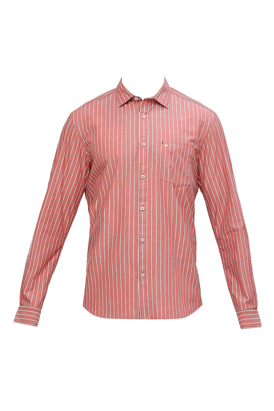 BASICS SLIM FIT MINERAL RED COTTON STRIPE SHIRT