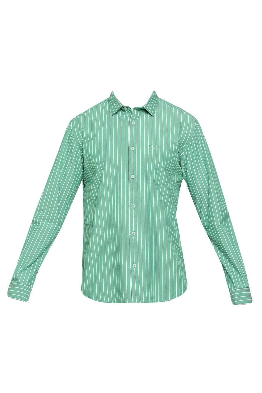 BASICS SLIM FIT SEA GREEN COTTON STRIPE SHIRT