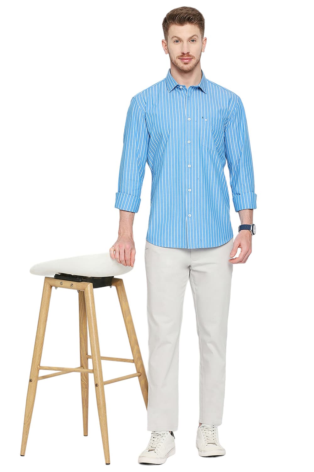 BASICS SLIM FIT COTTON STRIPE SHIRT