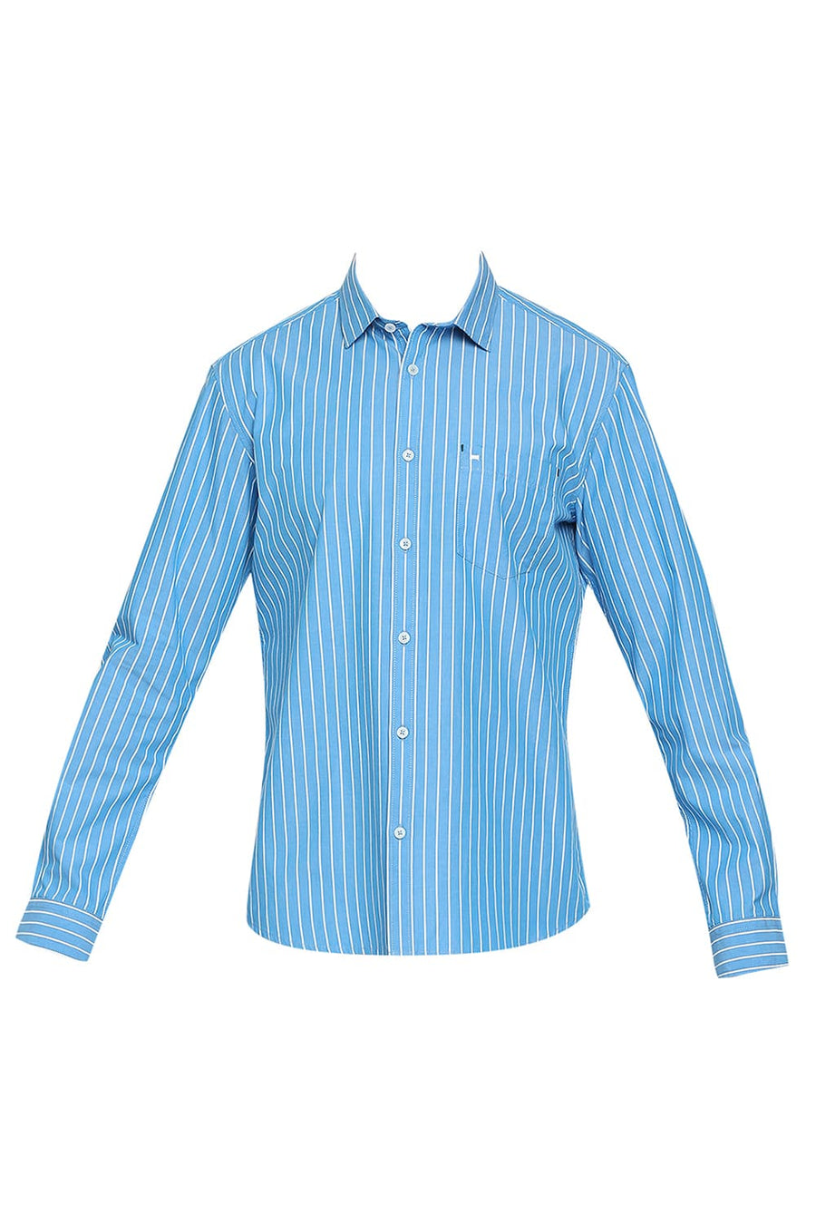 BASICS SLIM FIT FAIENCE BLUE COTTON STRIPE SHIRT