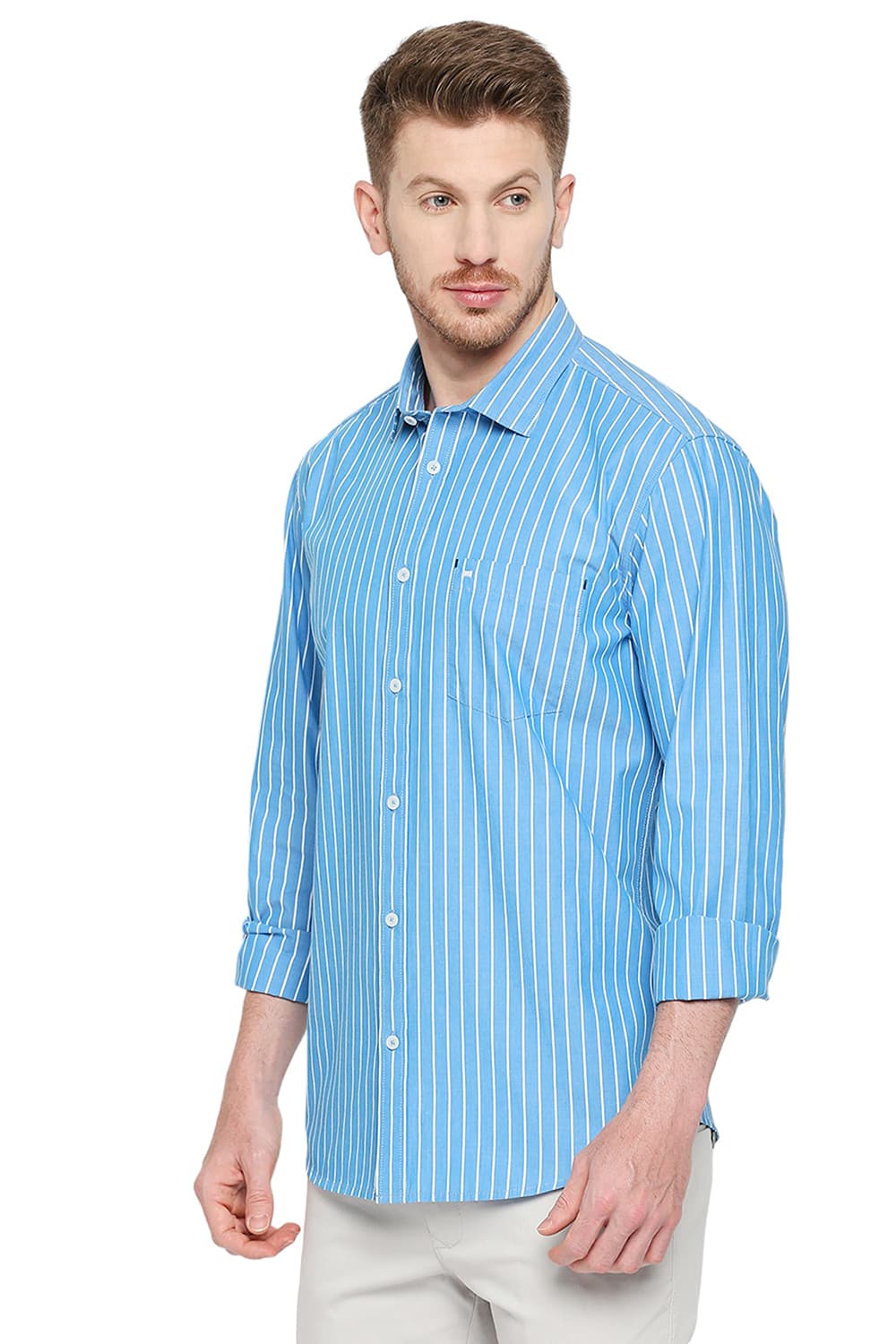 BASICS SLIM FIT COTTON STRIPE SHIRT