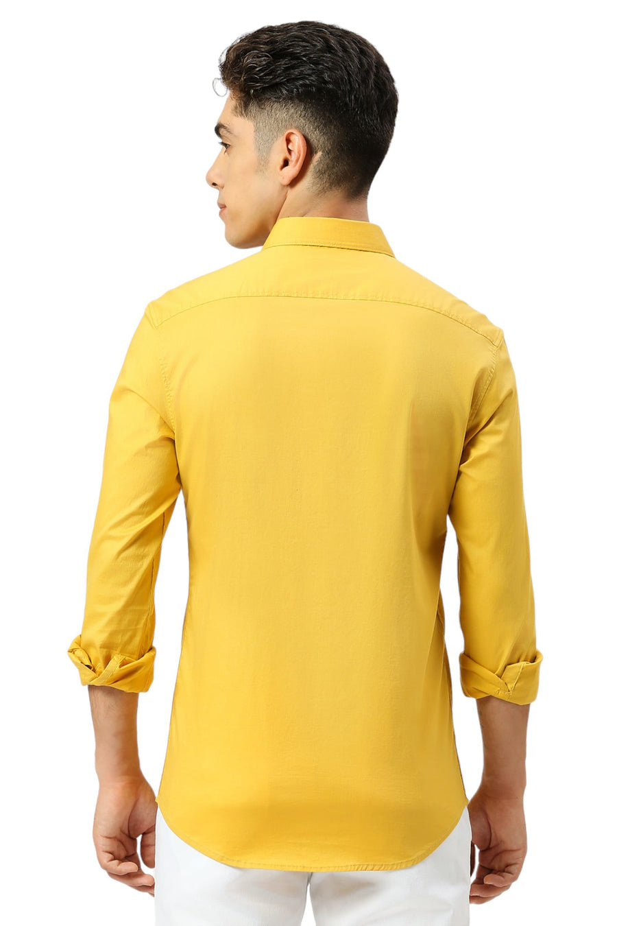 BASICS SLIM FIT CALENDULA YELLOW COTTON TWILL SHIRT