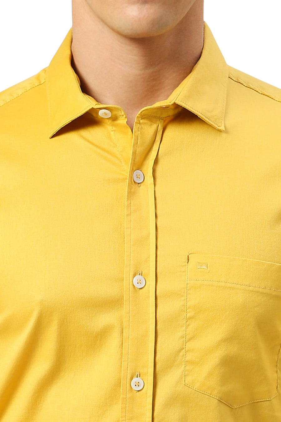 BASICS SLIM FIT CALENDULA YELLOW COTTON TWILL SHIRT