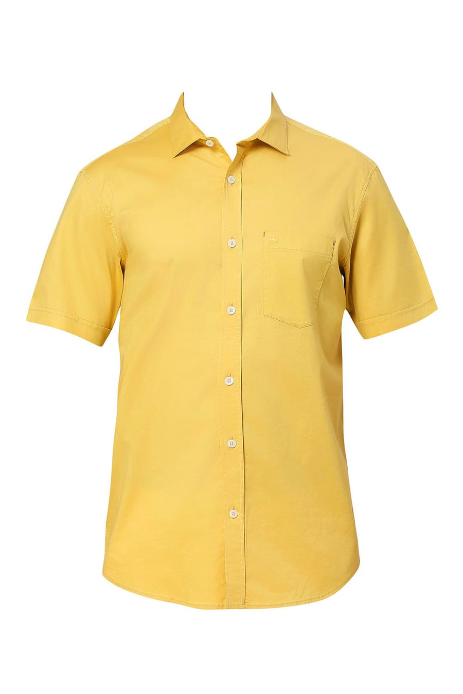 BASICS SLIM FIT CALENDULA YELLOW COTTON TWILL HALFSLEEVES SHIRT