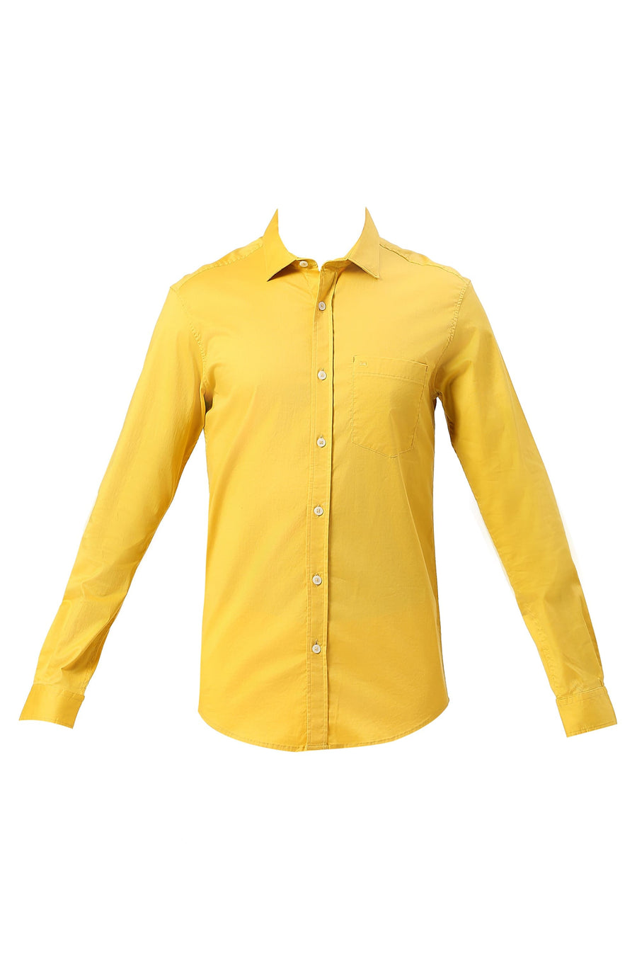 BASICS SLIM FIT CALENDULA YELLOW COTTON TWILL SHIRT