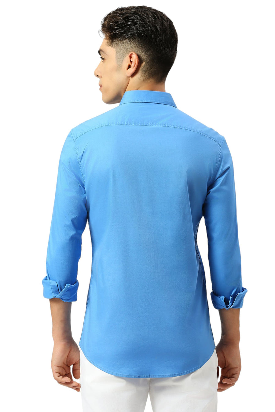 BASICS SLIM FIT SONIC BLUE COTTON TWILL SHIRT