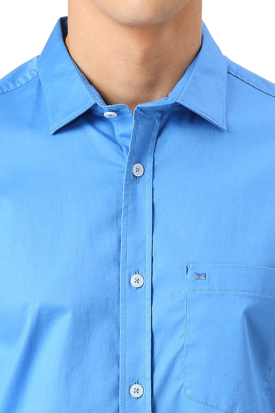 BASICS SLIM FIT SONIC BLUE COTTON TWILL HALFSLEEVES SHIRT