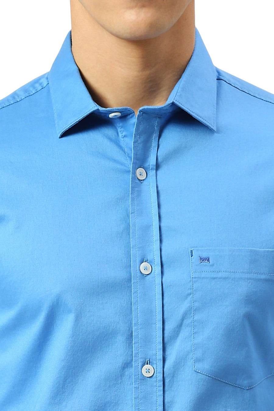 BASICS SLIM FIT SONIC BLUE COTTON TWILL SHIRT