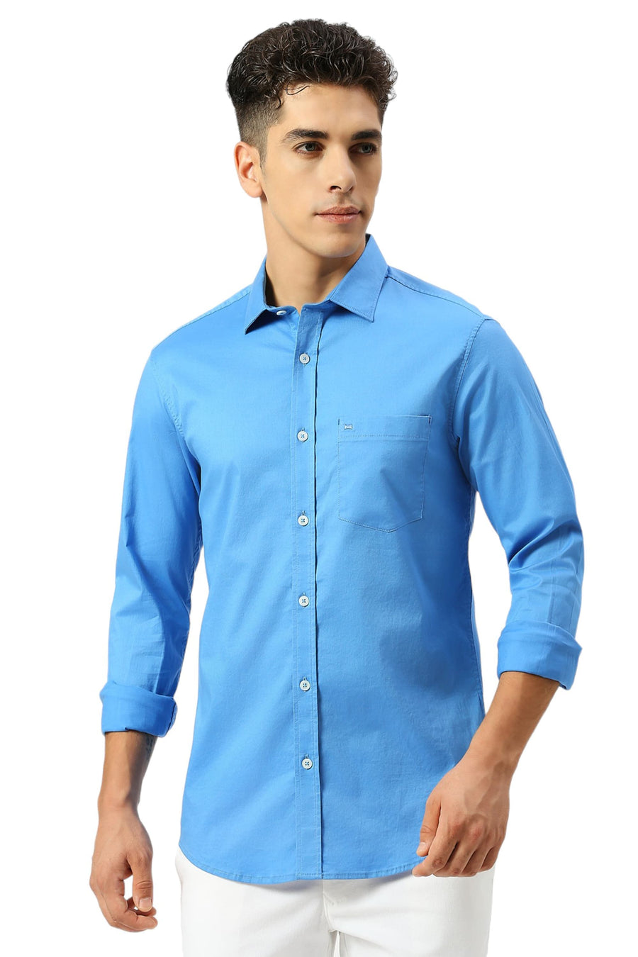 BASICS SLIM FIT SONIC BLUE COTTON TWILL SHIRT
