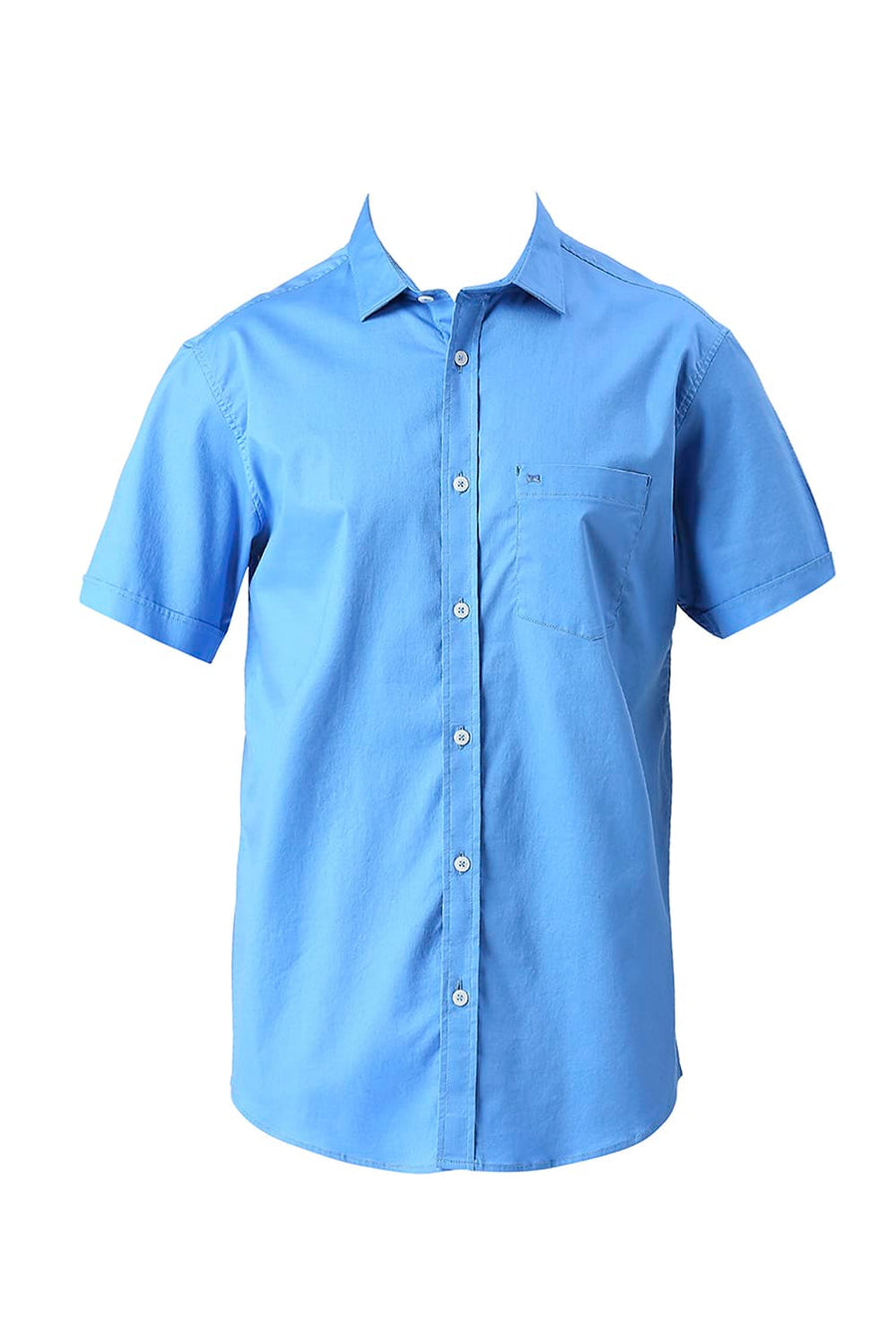 BASICS SLIM FIT SONIC BLUE COTTON TWILL HALFSLEEVES SHIRT