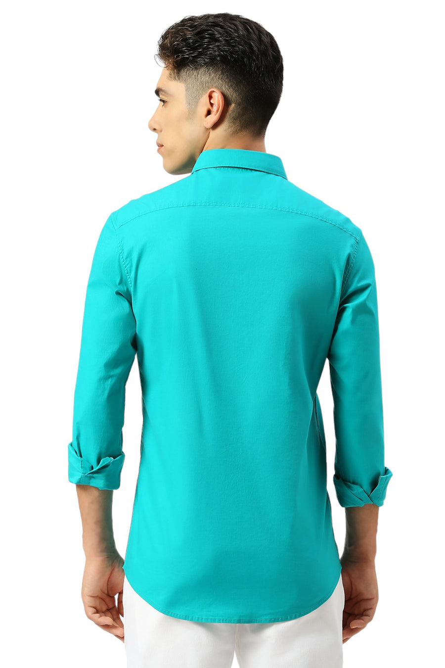 BASICS SLIM FIT OCEAN GREEN COTTON TWILL SHIRT