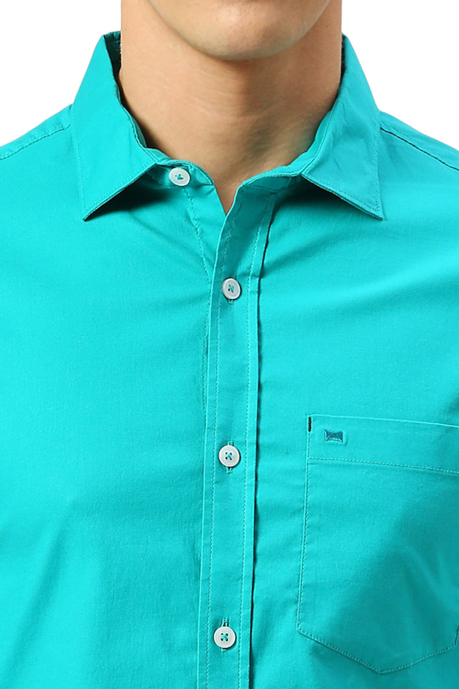 BASICS SLIM FIT OCEAN GREEN COTTON TWILL SHIRT