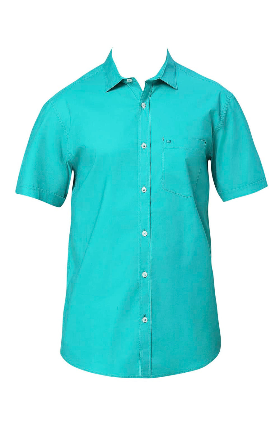 BASICS SLIM FIT OCEAN GREEN COTTON TWILL HALFSLEEVES SHIRT