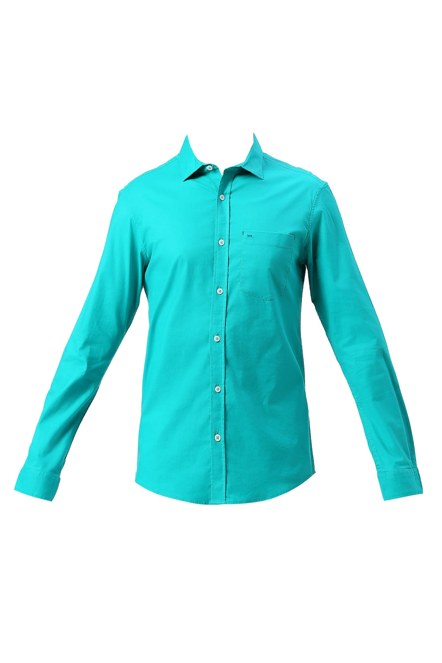 BASICS SLIM FIT OCEAN GREEN COTTON TWILL SHIRT