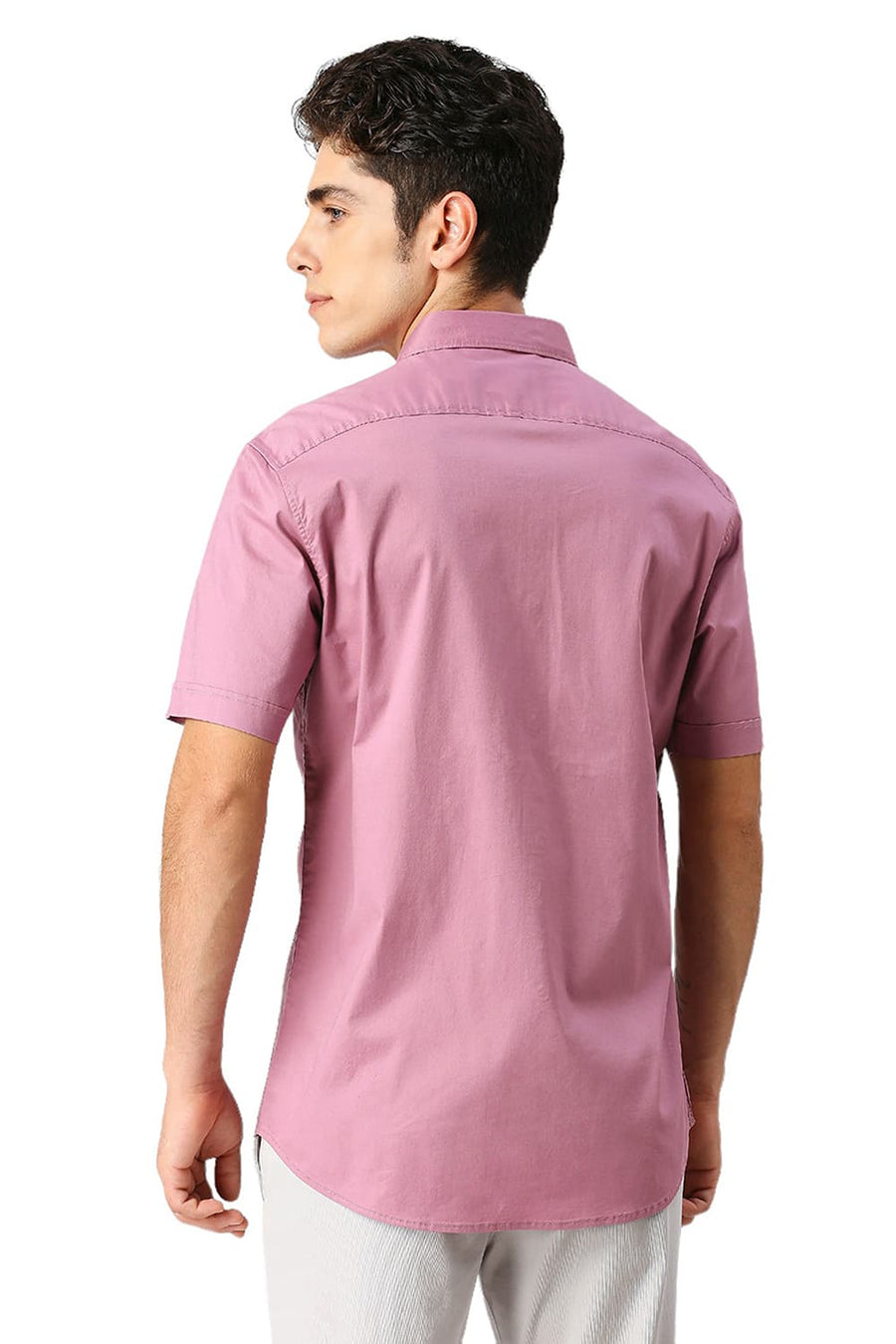 BASICS SLIM FIT LILAS PINK COTTON TWILL HALFSLEEVES SHIRT