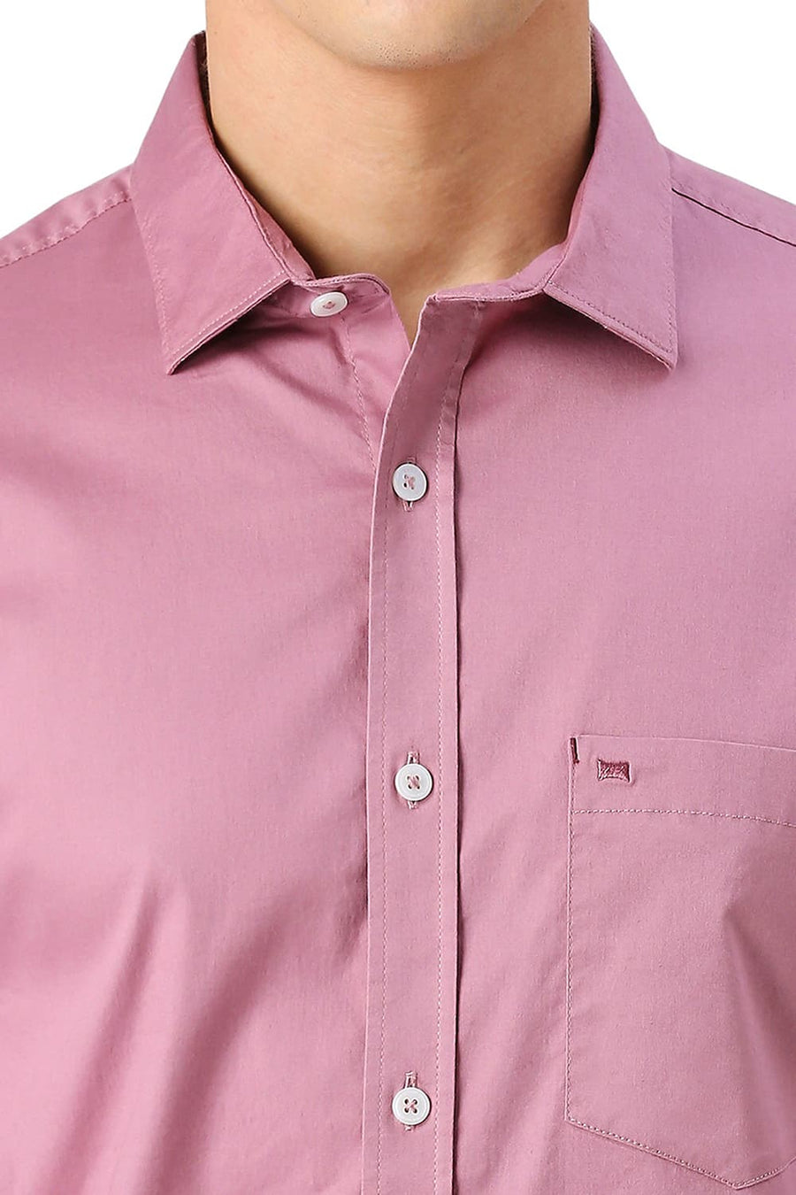 BASICS SLIM FIT LILAS PINK COTTON TWILL HALFSLEEVES SHIRT