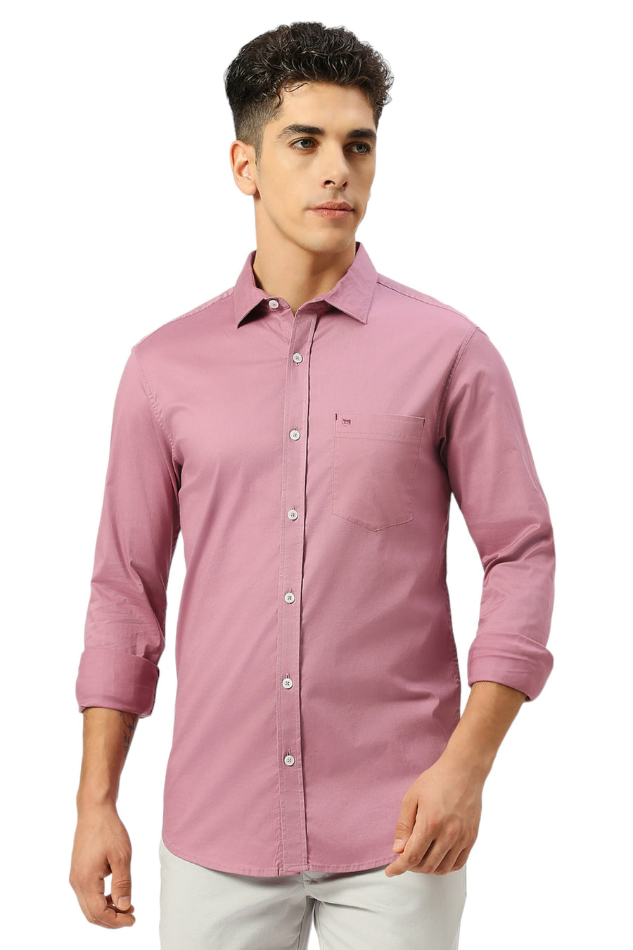 BASICS SLIM FIT LILAS PINK COTTON TWILL SHIRT