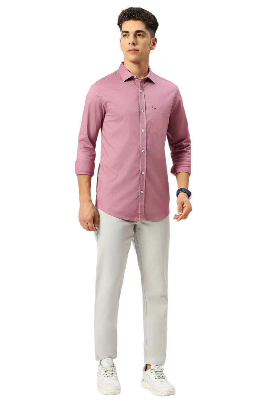 BASICS SLIM FIT LILAS PINK COTTON TWILL SHIRT