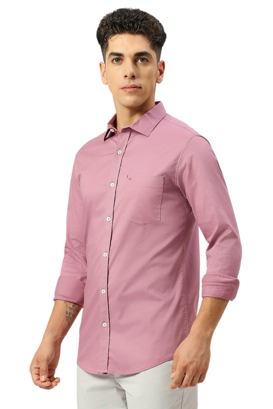 BASICS SLIM FIT LILAS PINK COTTON TWILL SHIRT