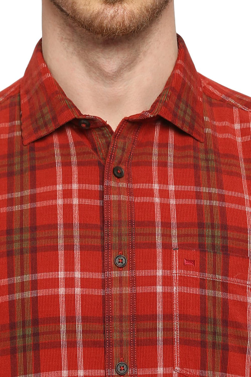 BASICS SLIM FIT COTTON CORDUORY CHECKS HALFSLEEVES SHIRT