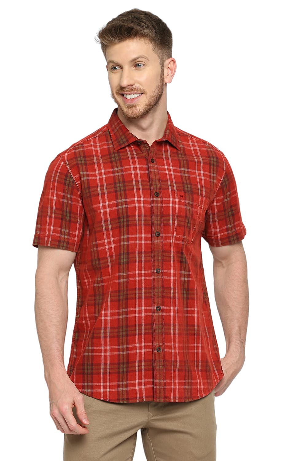 BASICS SLIM FIT COTTON CORDUORY CHECKS SHIRT