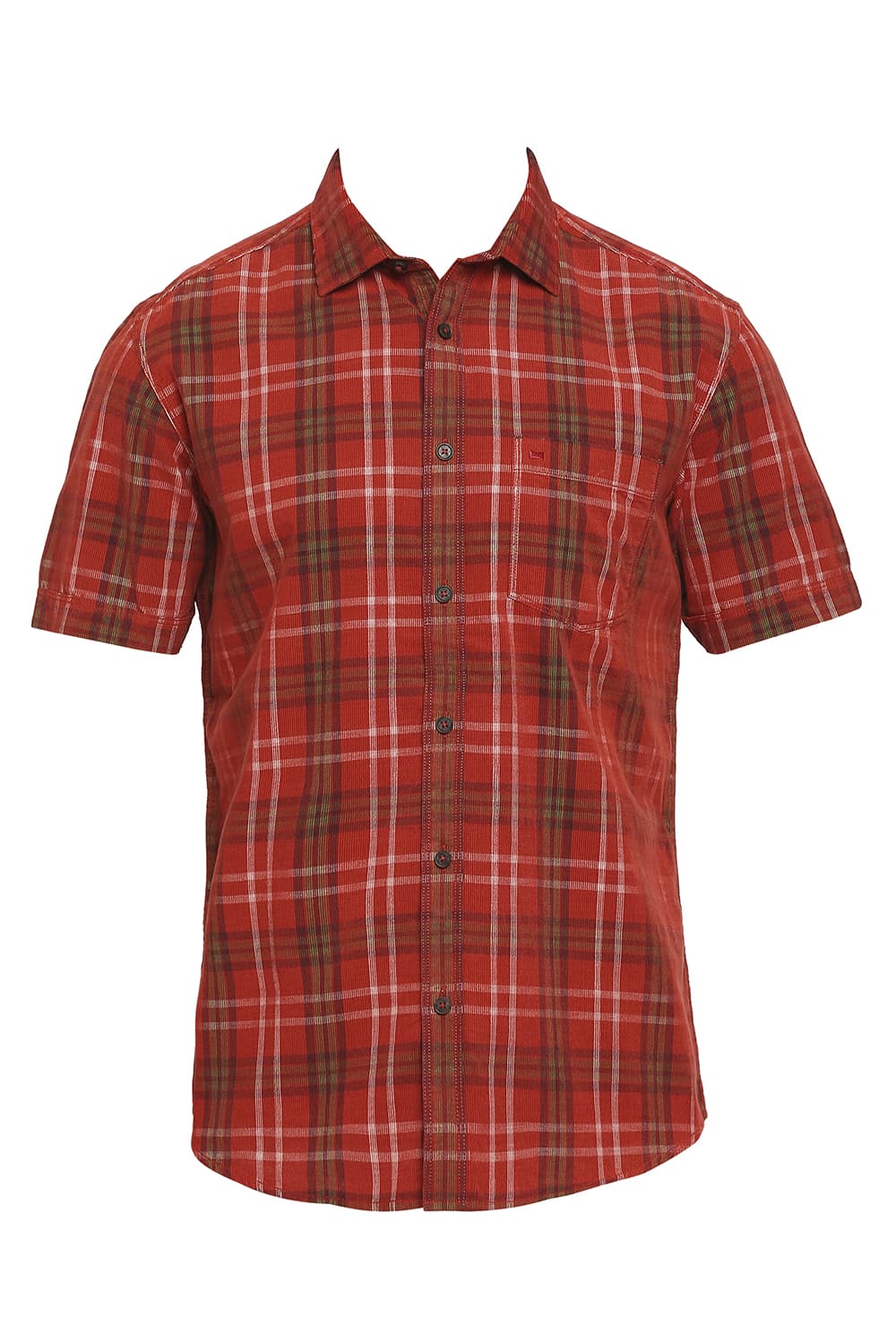 BASICS SLIM FIT COTTON CORDUORY CHECKS HALFSLEEVES SHIRT