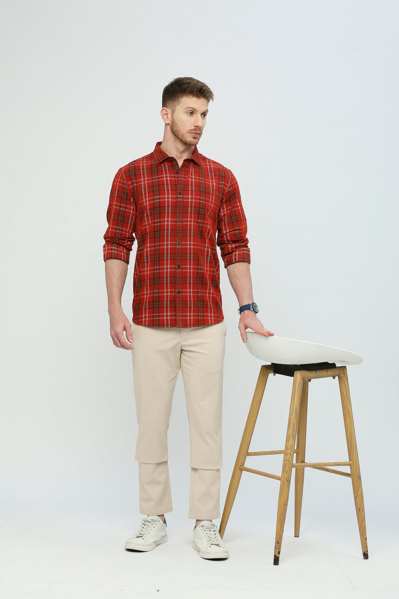 Slim Fit Cotton Corduory Checks Shirt