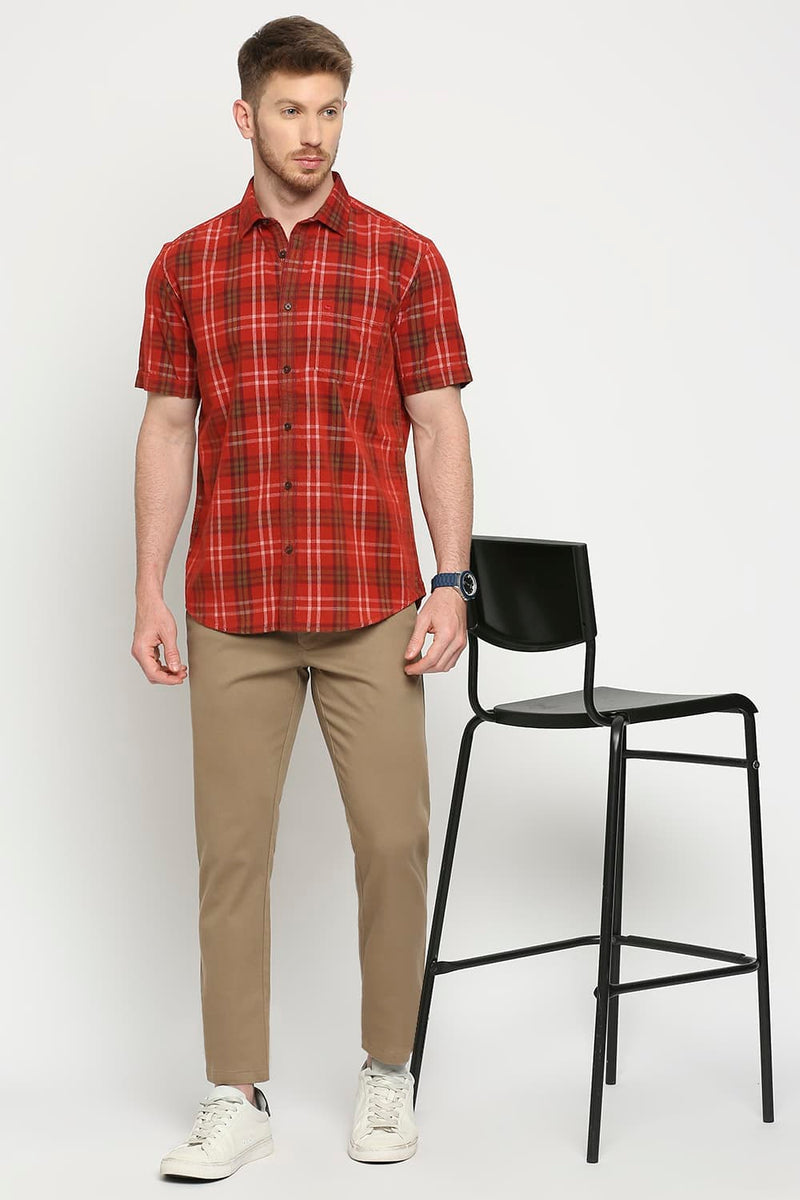 Slim Fit Cotton Corduory Checks Halfsleeves Shirt