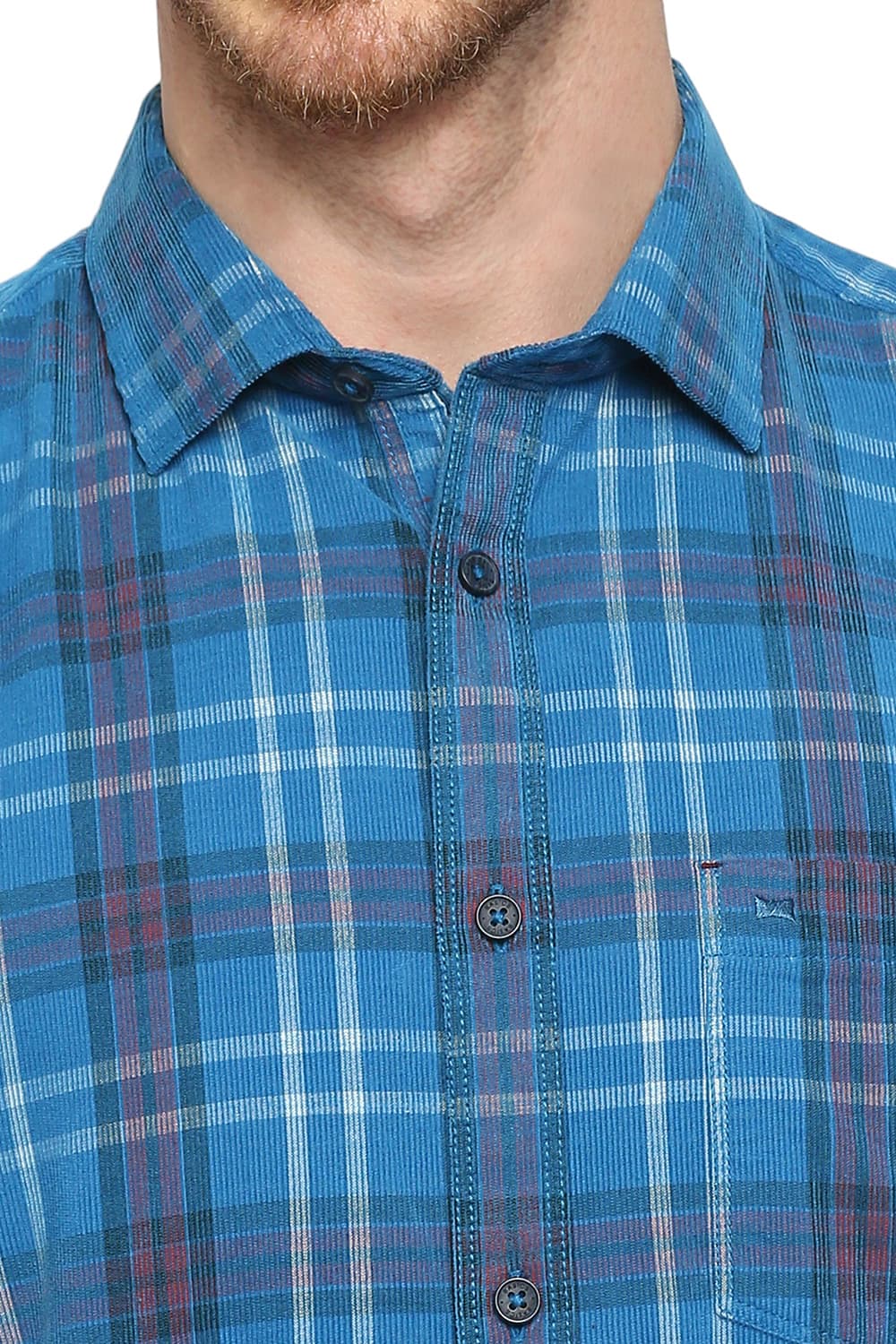 BASICS SLIM FIT COTTON CORDUORY CHECKS HALFSLEEVES SHIRT