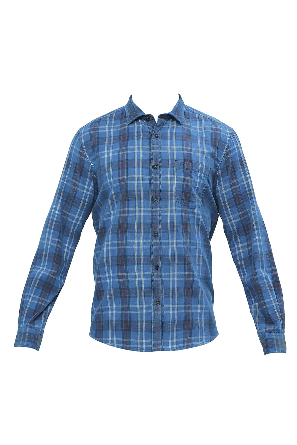 BASICS SLIM FIT COTTON CORDUORY CHECKS SHIRT