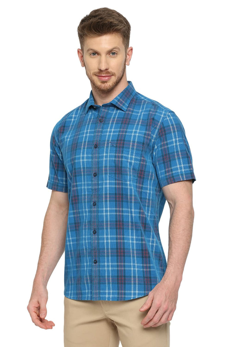 BASICS SLIM FIT COTTON CORDUORY CHECKS HALFSLEEVES SHIRT