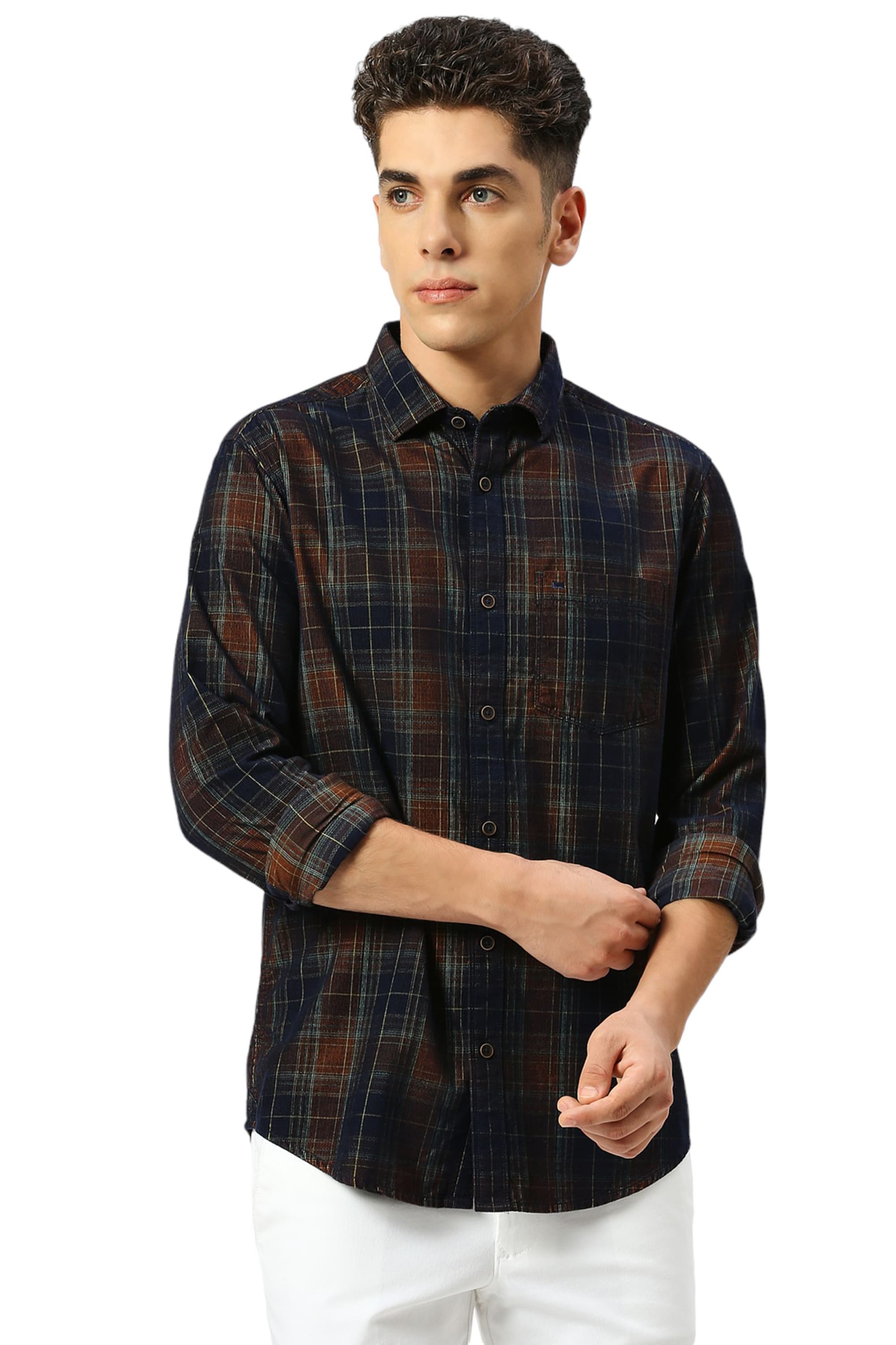 SLIM FIT COTTON CORDUORY CHECKS SHIRT