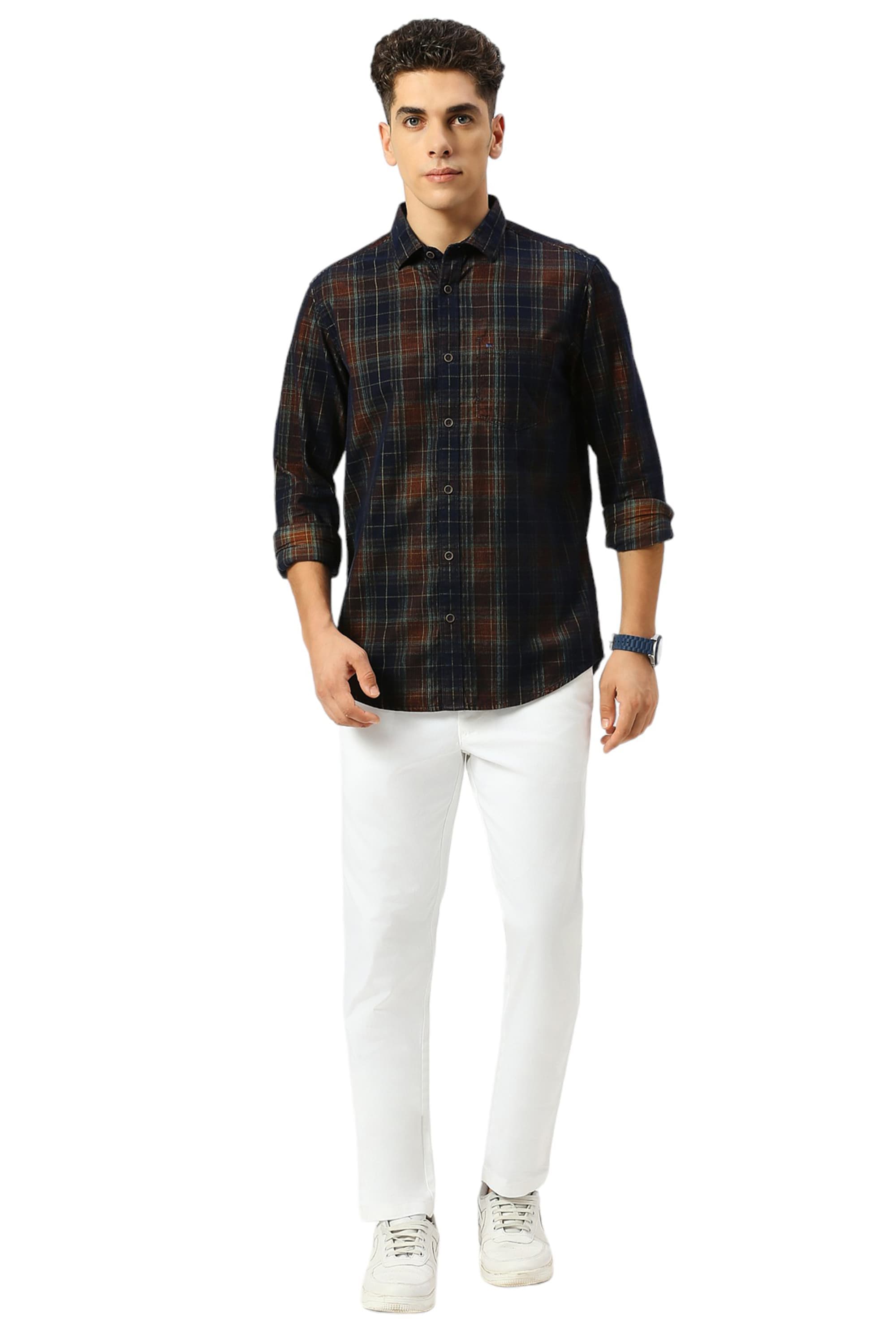 SLIM FIT COTTON CORDUORY CHECKS SHIRT