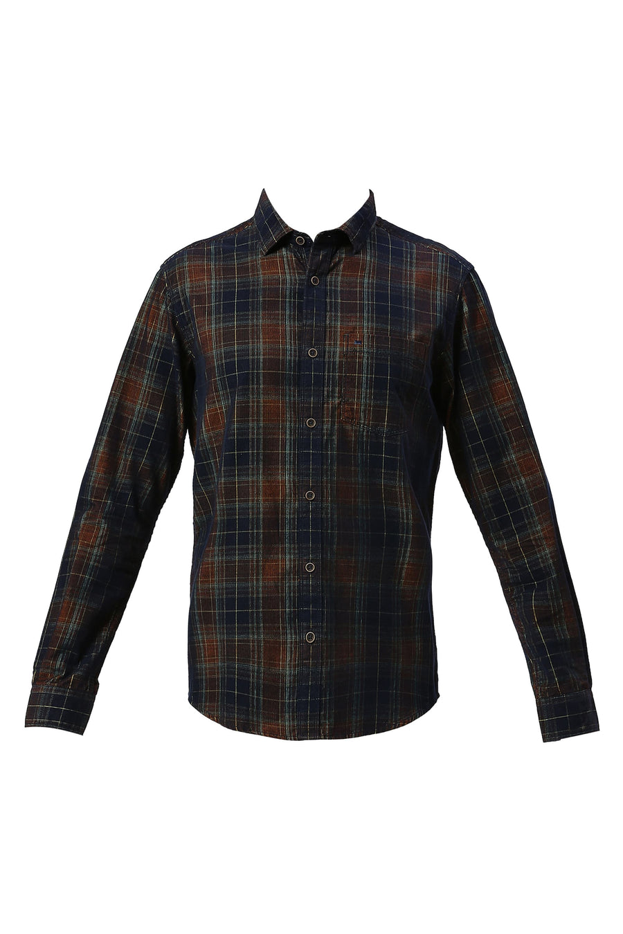 BASICS SLIM FIT NAVY BLAZE COTTON CORDUORY CHECKS SHIRT