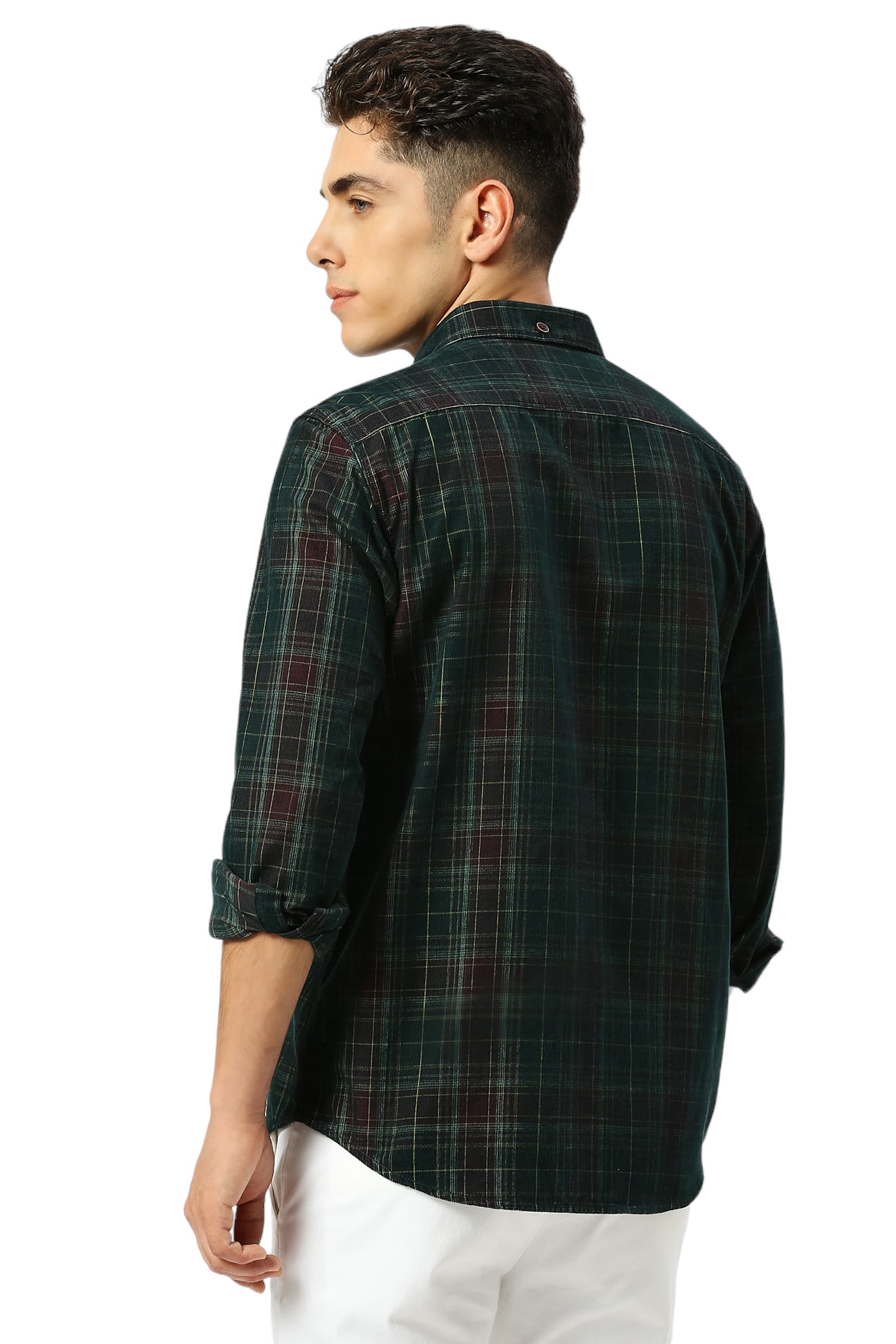 SLIM FIT COTTON CORDUORY CHECKS SHIRT