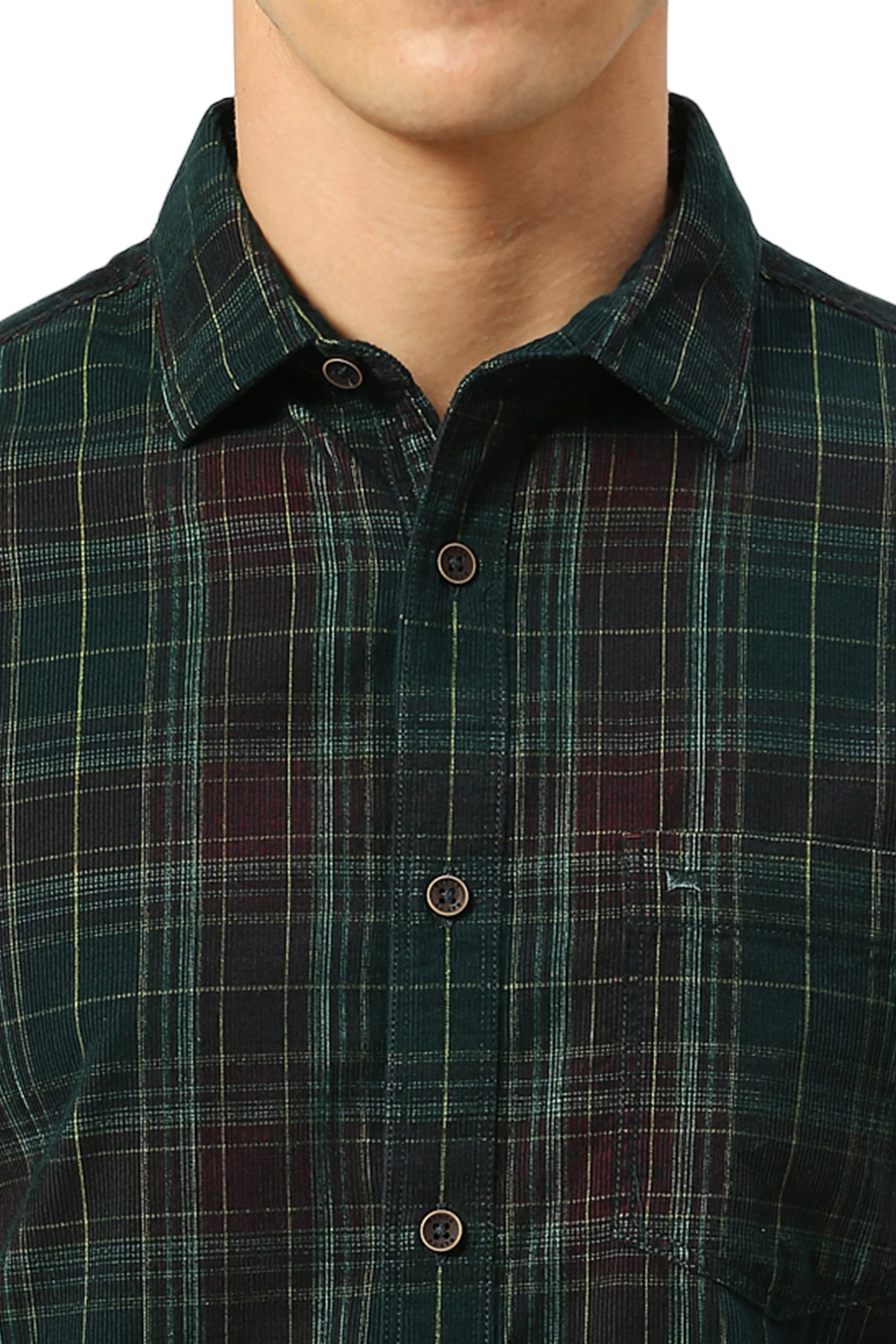 SLIM FIT COTTON CORDUORY CHECKS SHIRT