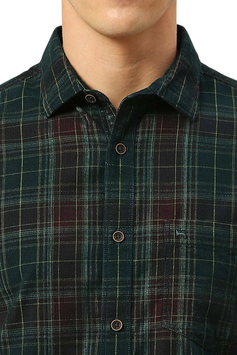 SLIM FIT COTTON CORDUORY CHECKS SHIRT