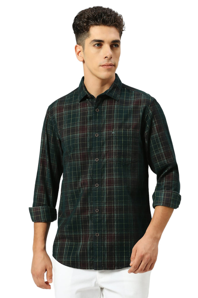 SLIM FIT COTTON CORDUORY CHECKS SHIRT
