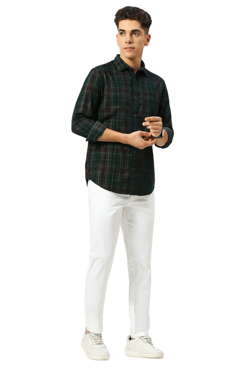 SLIM FIT COTTON CORDUORY CHECKS SHIRT