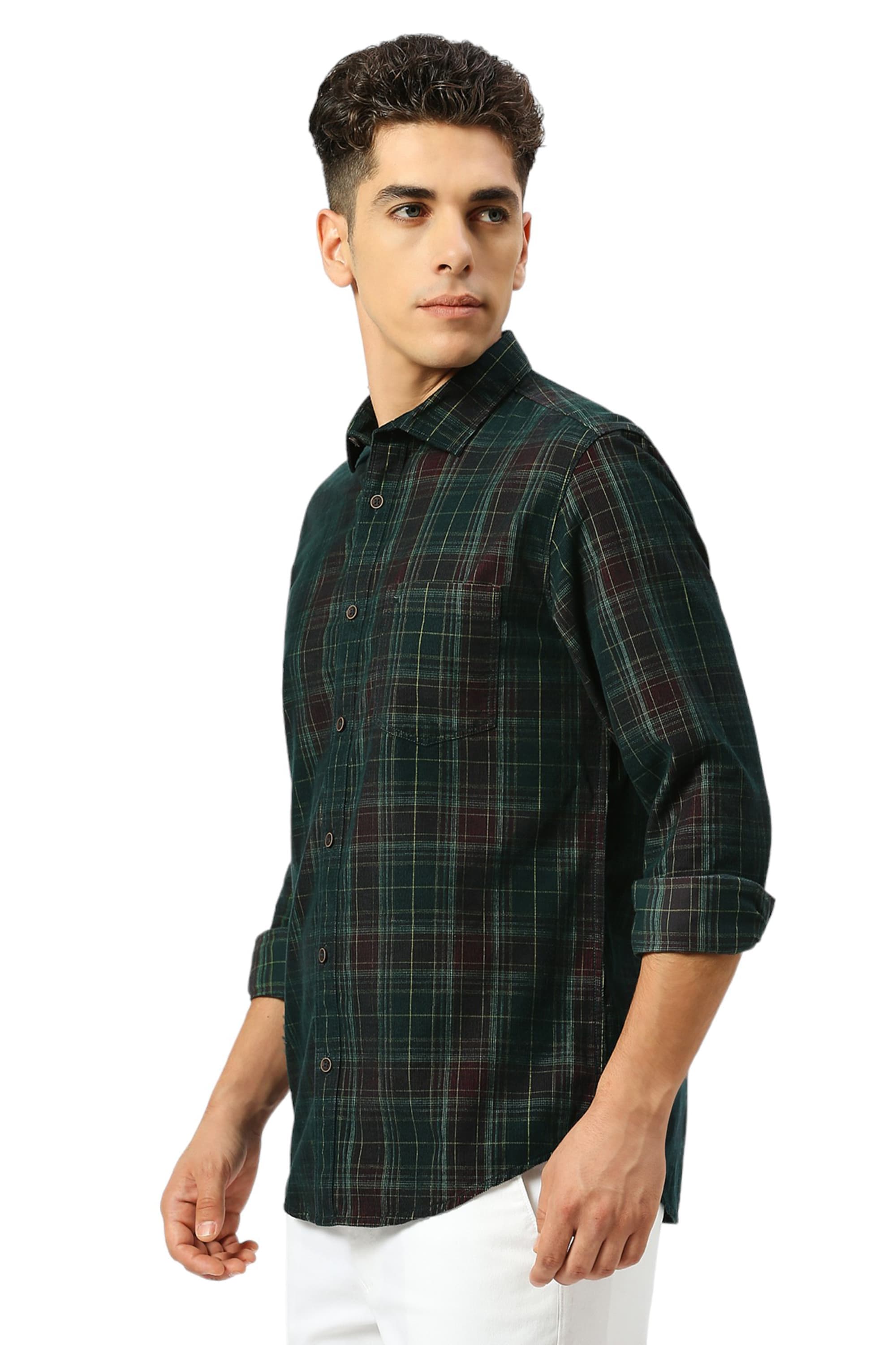 SLIM FIT COTTON CORDUORY CHECKS SHIRT