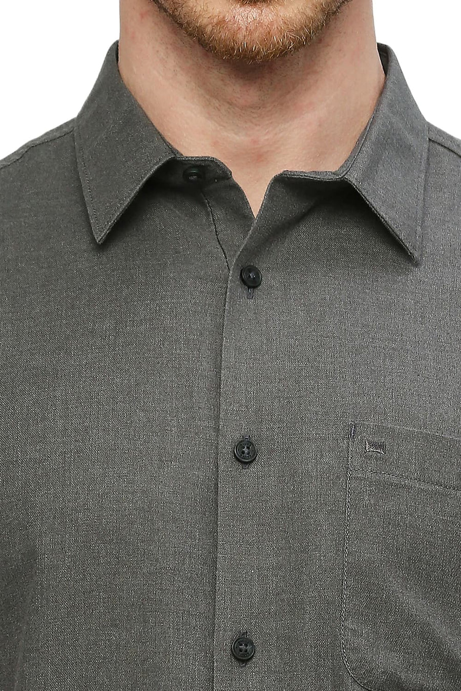 BASICS SLIM FIT SHARK GREY POLYESTER COTTON LYOCEL TWILL MELANGE SHIRT