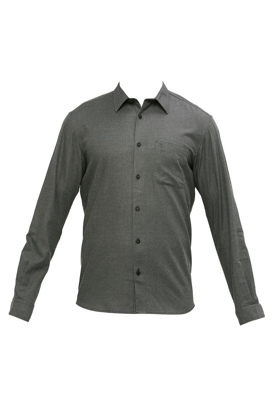 BASICS SLIM FIT SHARK GREY POLYESTER COTTON LYOCEL TWILL MELANGE SHIRT