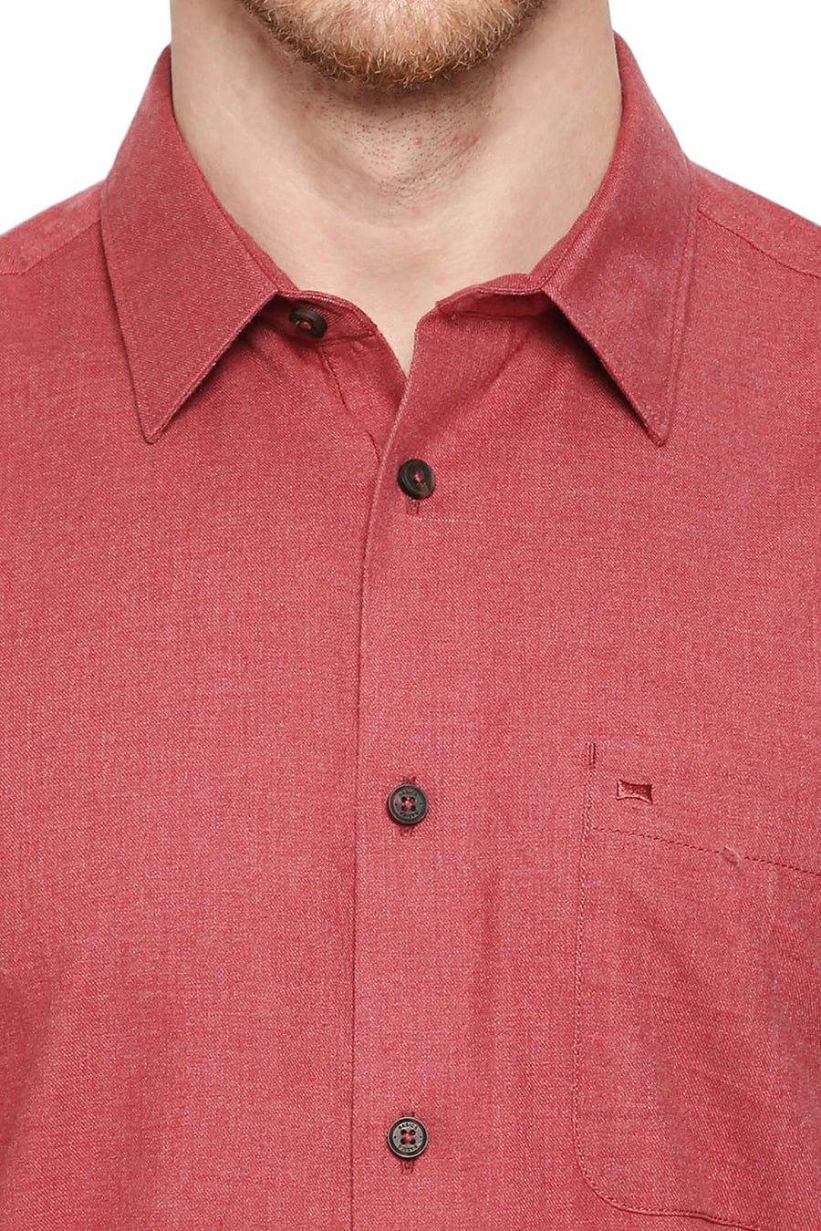BASICS SLIM FIT RACING RED POLYESTER COTTON LYOCEL TWILL MELANGE SHIRT