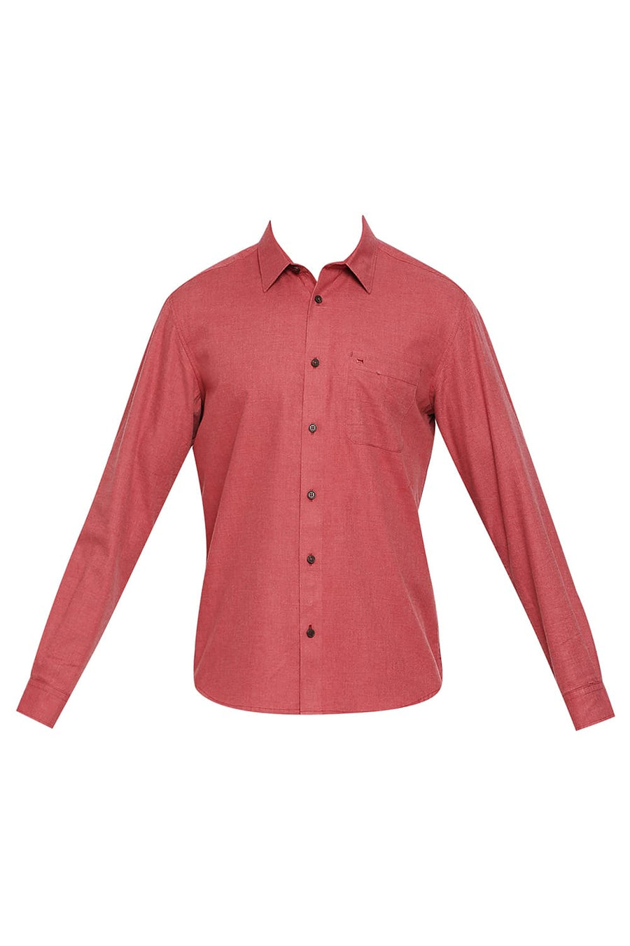 BASICS SLIM FIT RACING RED POLYESTER COTTON LYOCEL TWILL MELANGE SHIRT
