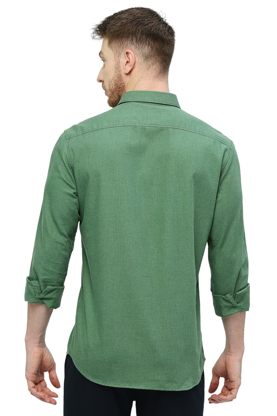 BASICS SLIM FIT PINE GREEN POLYESTER COTTON LYOCEL TWILL MELANGE SHIRT