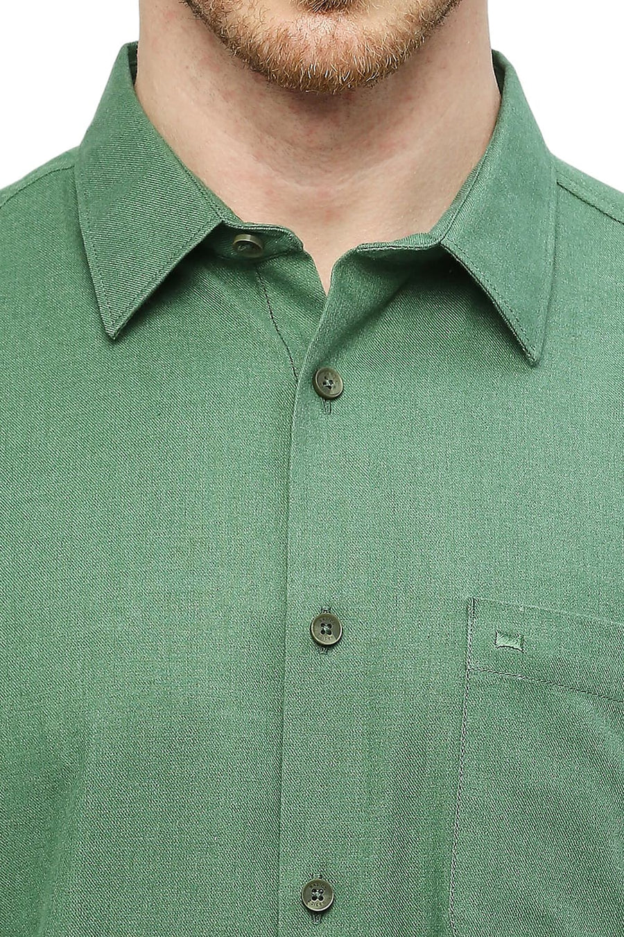 BASICS SLIM FIT PINE GREEN POLYESTER COTTON LYOCEL TWILL MELANGE SHIRT